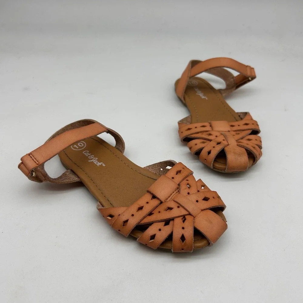 Cat & Jack Girls Huarache Sandals Tan Brown Woven Laser Cut Strap Shoes Size 10